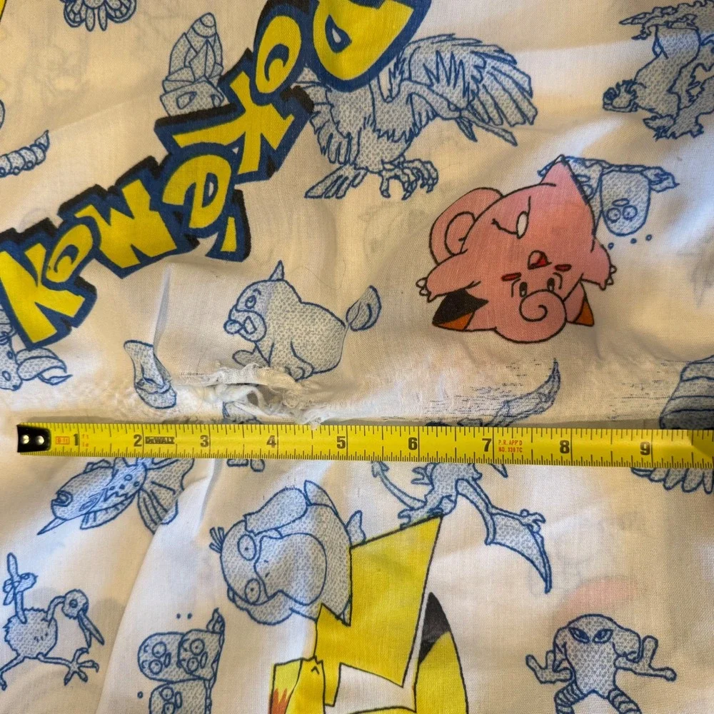 Pokemon Bedding Sheet Set Kids Twin White Pikachu Vintage 1998 Nintendo 2pc Flaw